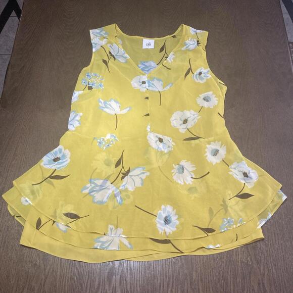 CAbi Tops - Cabi Women's Yellow Floral Dazzle Top Blouse Cami Lined #3782 Size Small